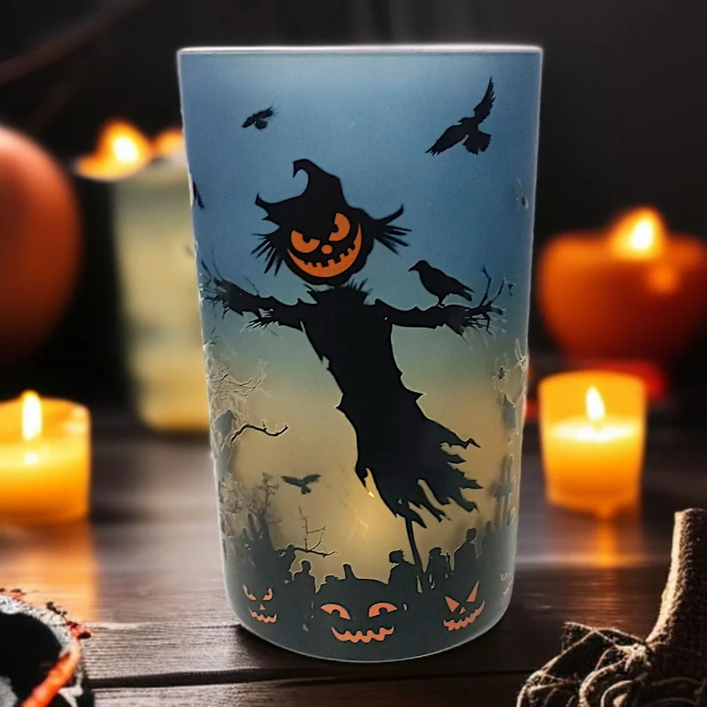 Yankee Candle Scarecrow Candle‎ Holder Glass Spooky Halloween Votive Tea Light
